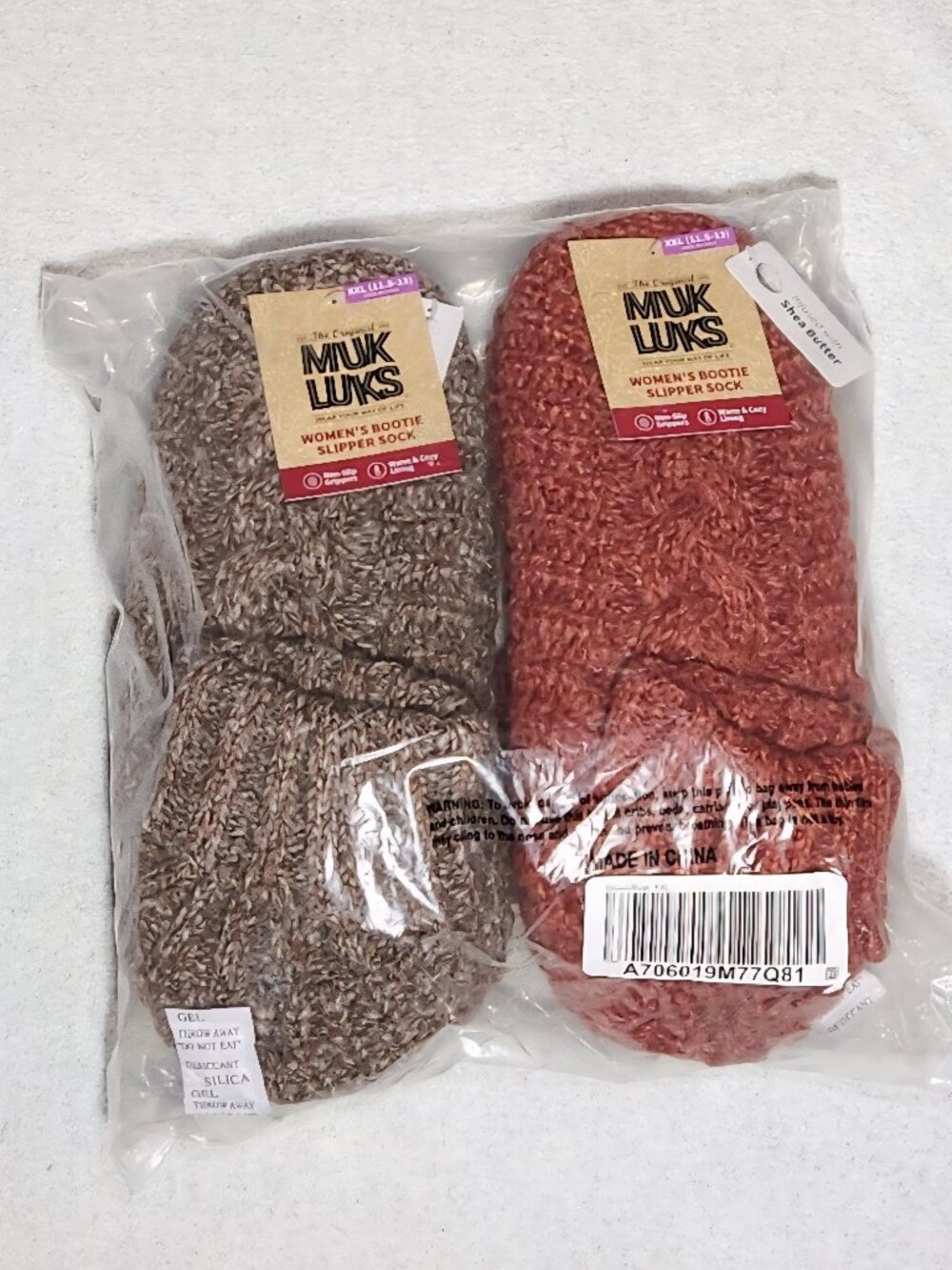 MUK LUKS Set of 2 Shea Cable Knit Fold Over Slipper Sock Brown/Rust A706019